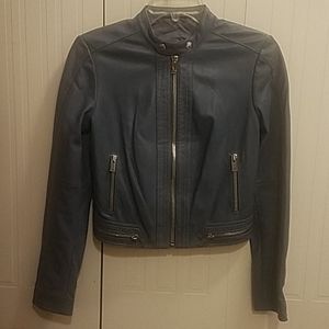 Nordstrom Navy Leather Zip-Front Jacket